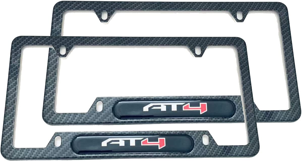 2 Pieces Carbon Fiber AT4 Rust Free License Plate Cover Frames Holder Screw Caps ForGMC Sierra Yukon Acadia Canyon (2)