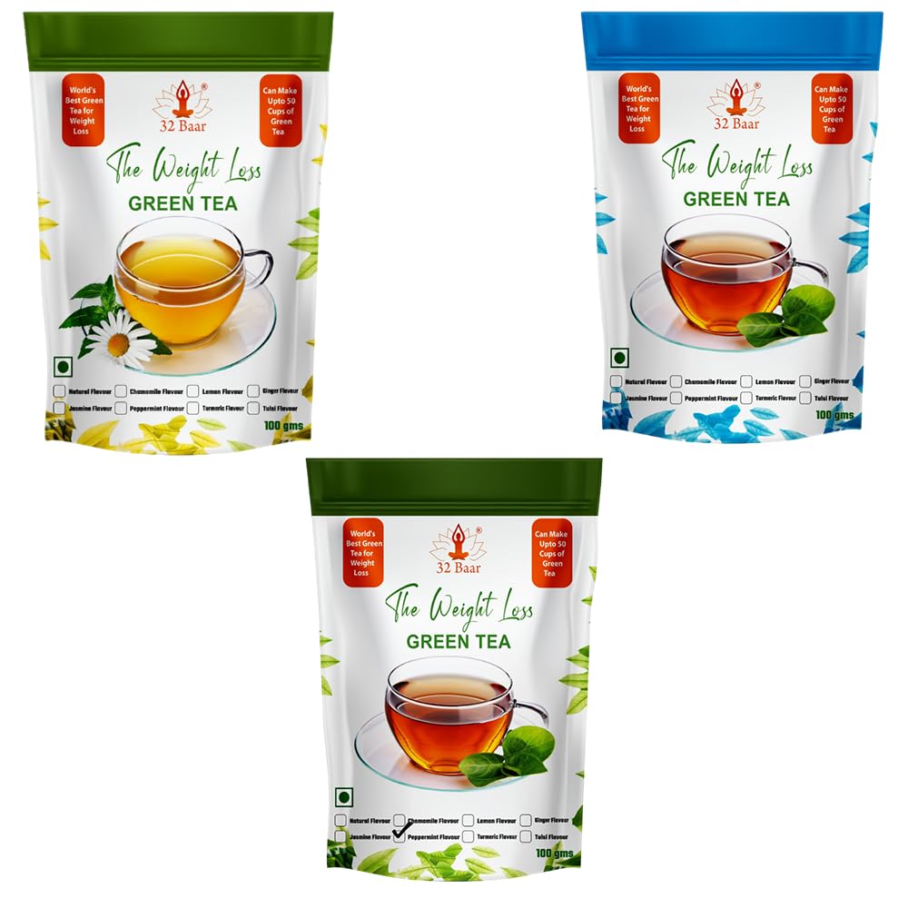 32 Baar Chamomile & Natural & Peppermint Flavoured Tea Combo | Herbal Infusion Green Tea Leaves | Relaxing & Refreshing | Perfect for Stress Relief & Immunity Boost | All-Natural Ingredients