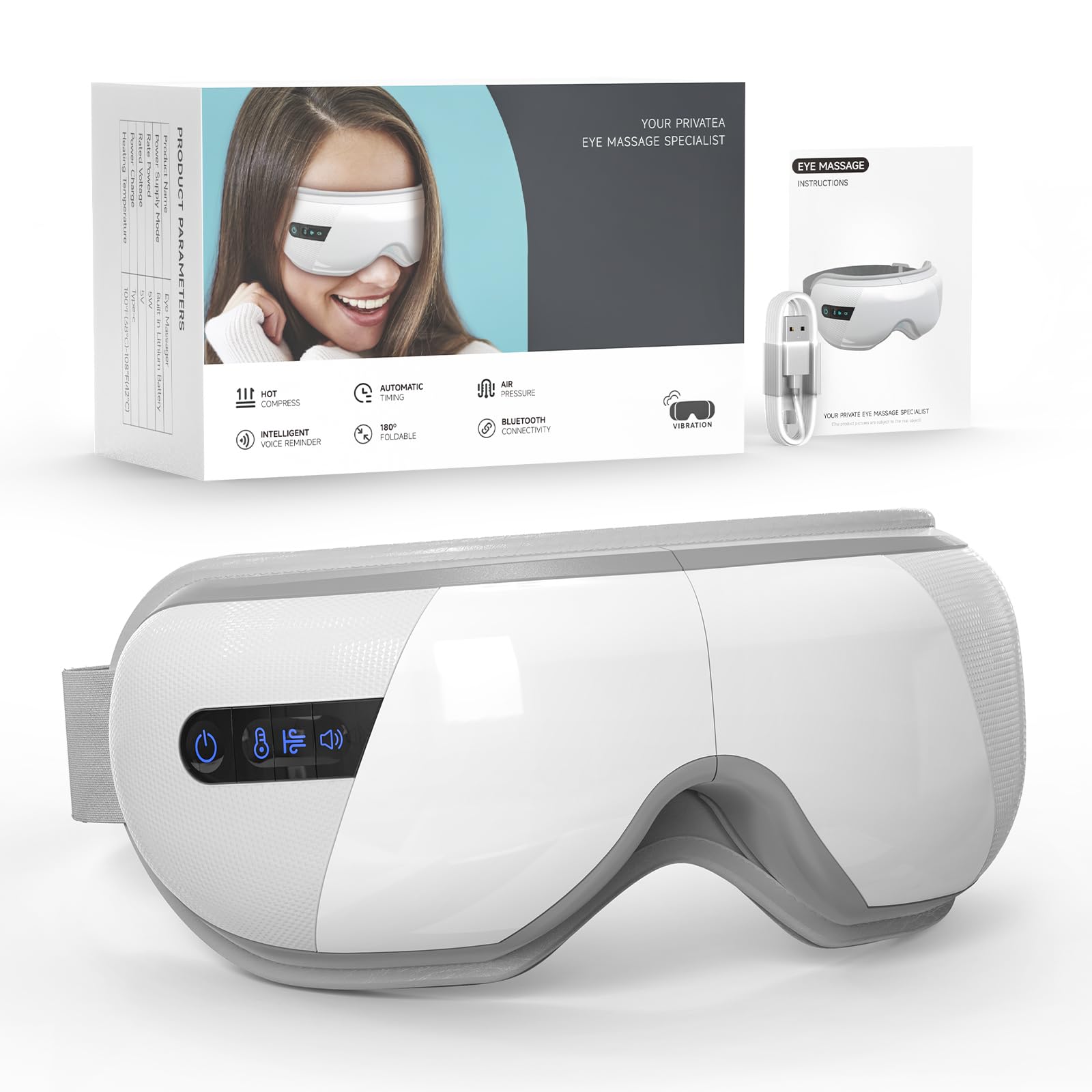 Massager Gli Occhi Con Calore, Compressione Dell'airbag E Vibrazione Maschere Da Sonno Musicale