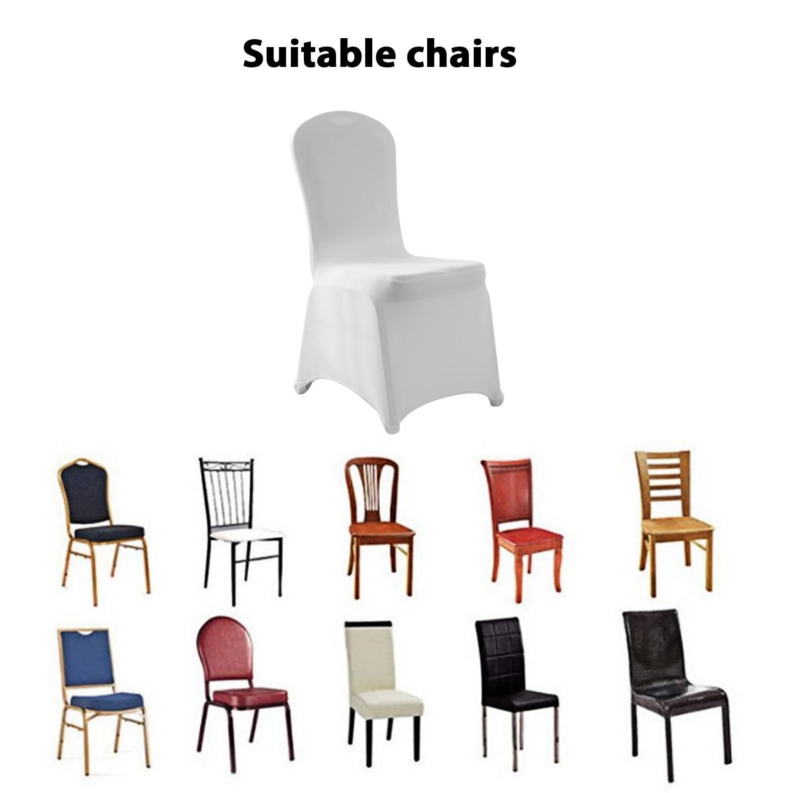 Mepase 100 Pezzi Coprisedia Elasticizzati Con Fascia Oro Champagne Per Matrimoni, Banchetti E Feste – Coprisedia Bianco 45x45x90 Cm, Fascia 14x260 Cm