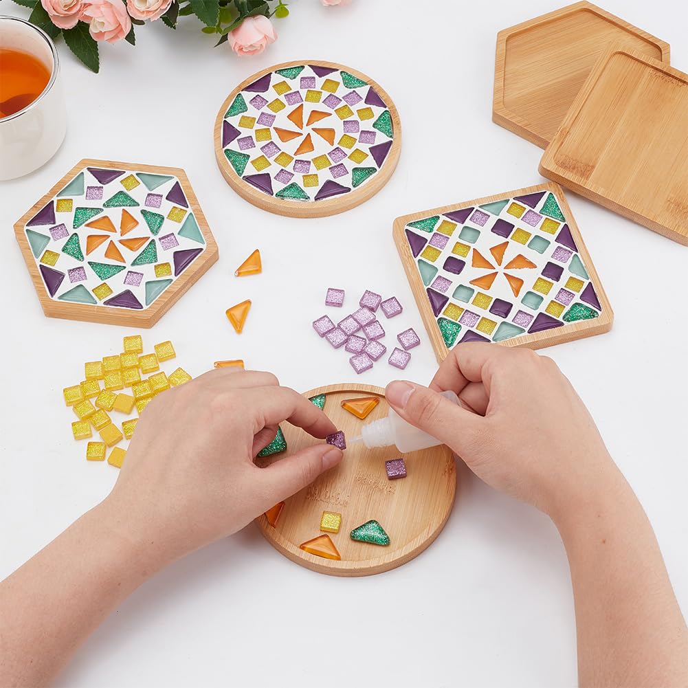 WEBEEDY 3er-Set DIY Mosaik-Untersetzer Kit – Mit Bambus-Untersetzern, Mosaikfliesen & Perlen, Inkl. Anleitung