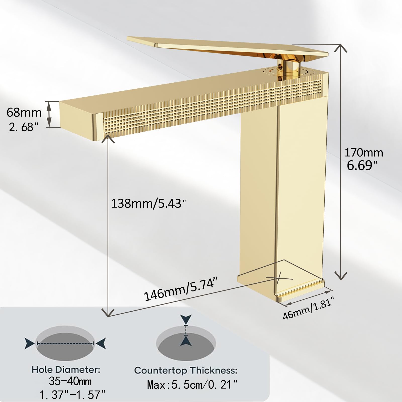 Wasserhahn Bad Gold Retro Waschtischarmatur Bad Gold Messing für Badezimmer | Waschtischarmatur Bad Gold Klassische, Mischbatterie aus Messing für Badezimmer, Retro-Stil,klassische Eleganz