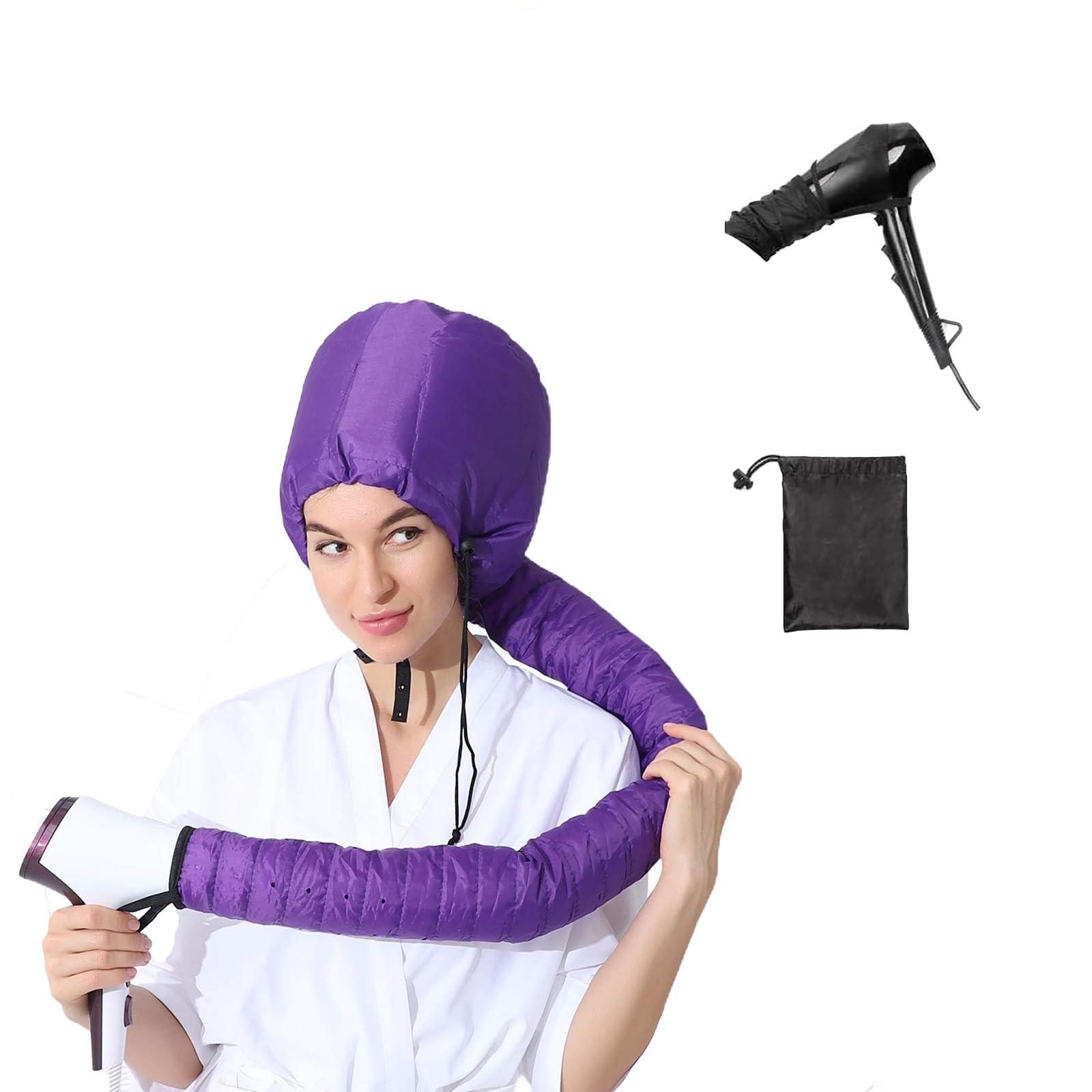 Bonnet for Curly Hair, Diffuser Attachment for Gentle Drying and Styling, Satin Hair Bonnet for Sleeping Women, Includes Black Travel Bag, Portable Hair Care Solution for Busy Professionals