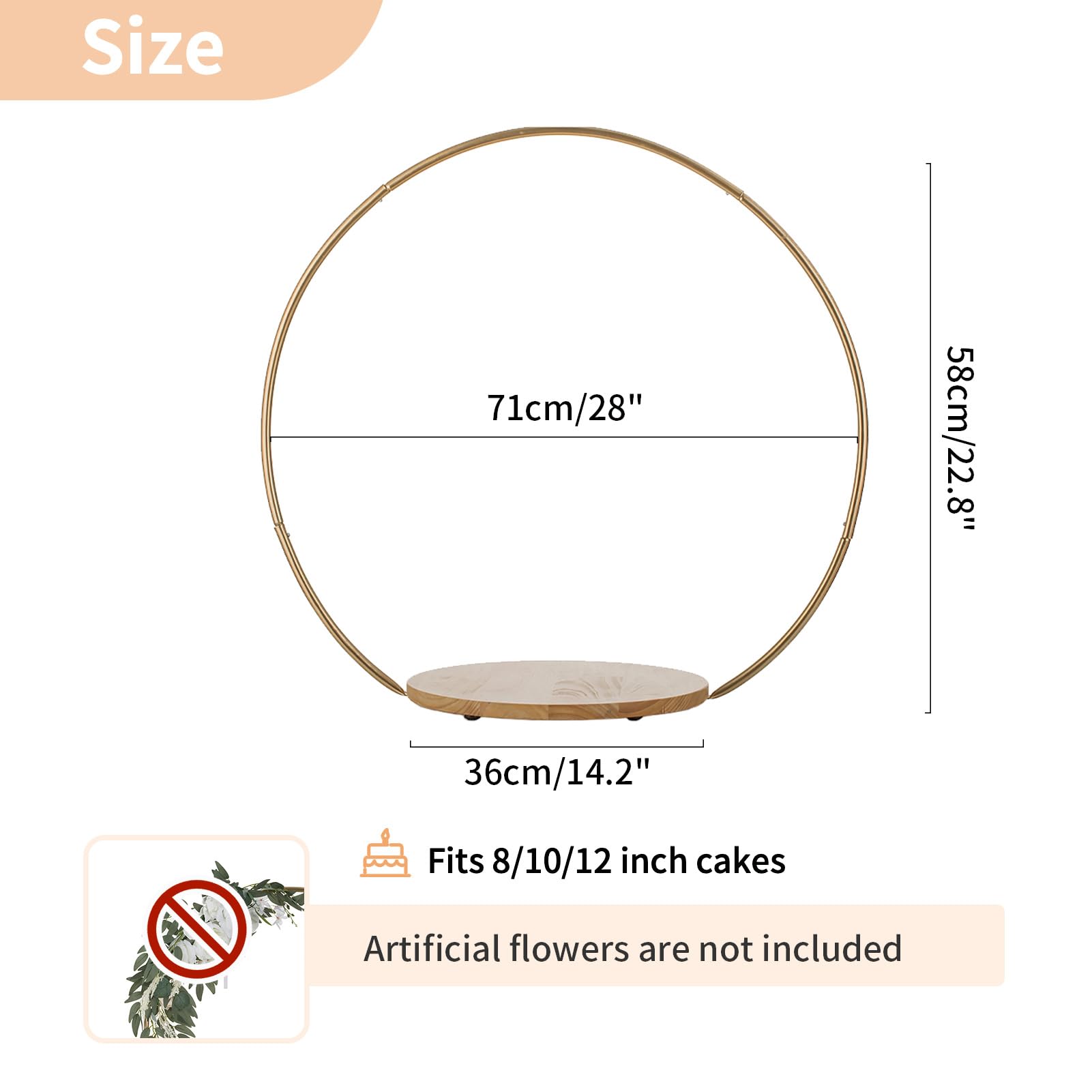 NUPTIO Tortenständer mit Metallbügel, Holz Pedestal, 36cm, für Hochzeit | Runder Ringgriff, Stabiler Teller, Cupcake Ständer für Hochzeit, Geburtstag, Cupcakes, Dessertbuffet
