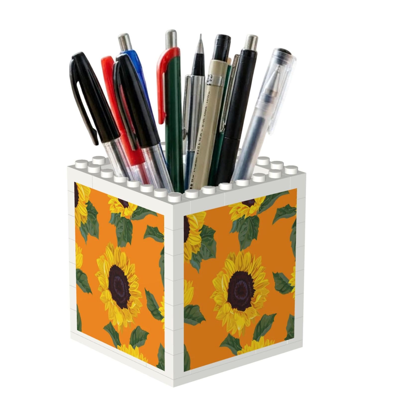 Poadnly Sunflower Seamless Pattern, Pen Pot Pencil Holder for Office Home School, Compact Desk Organiser for Office Stationery