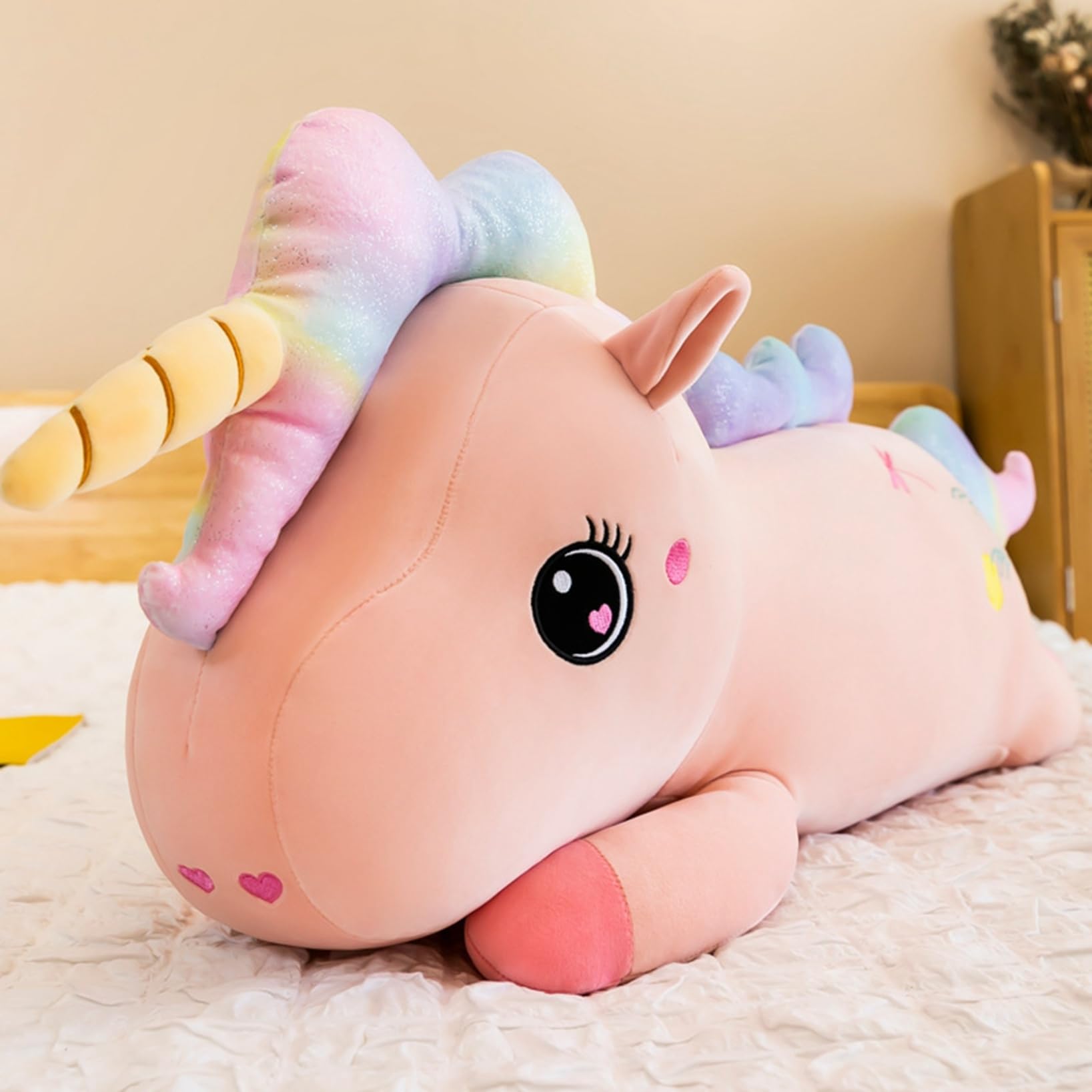 Amazon｜ユニコーン抱きまくら ピンク 105CM ぬいぐるみ 抱かれ枕 
