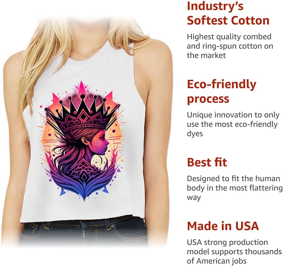 Princess Racerback Cropped Tank - Crown Print Women's Tank - Graphic Tank Top