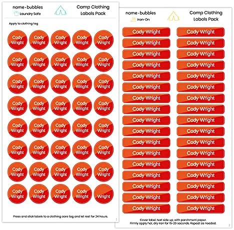 Name Bubbles Split Camp Clothing Labels Pack (74 Pack) Durable Printed Labels for Overnight & Day Camp, School, Daycare and Travel