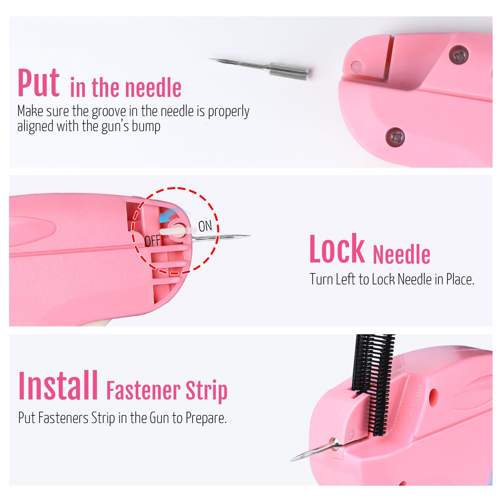 Stichpistole für Kleidung, Handstich Stichmarkierpistole, Stoffhefter für Kleidungsfixierer, Nähset inklusive 1000 schwarzen Verschlüssen & 1000 weißen Verschlüssen & 6 Nadeln