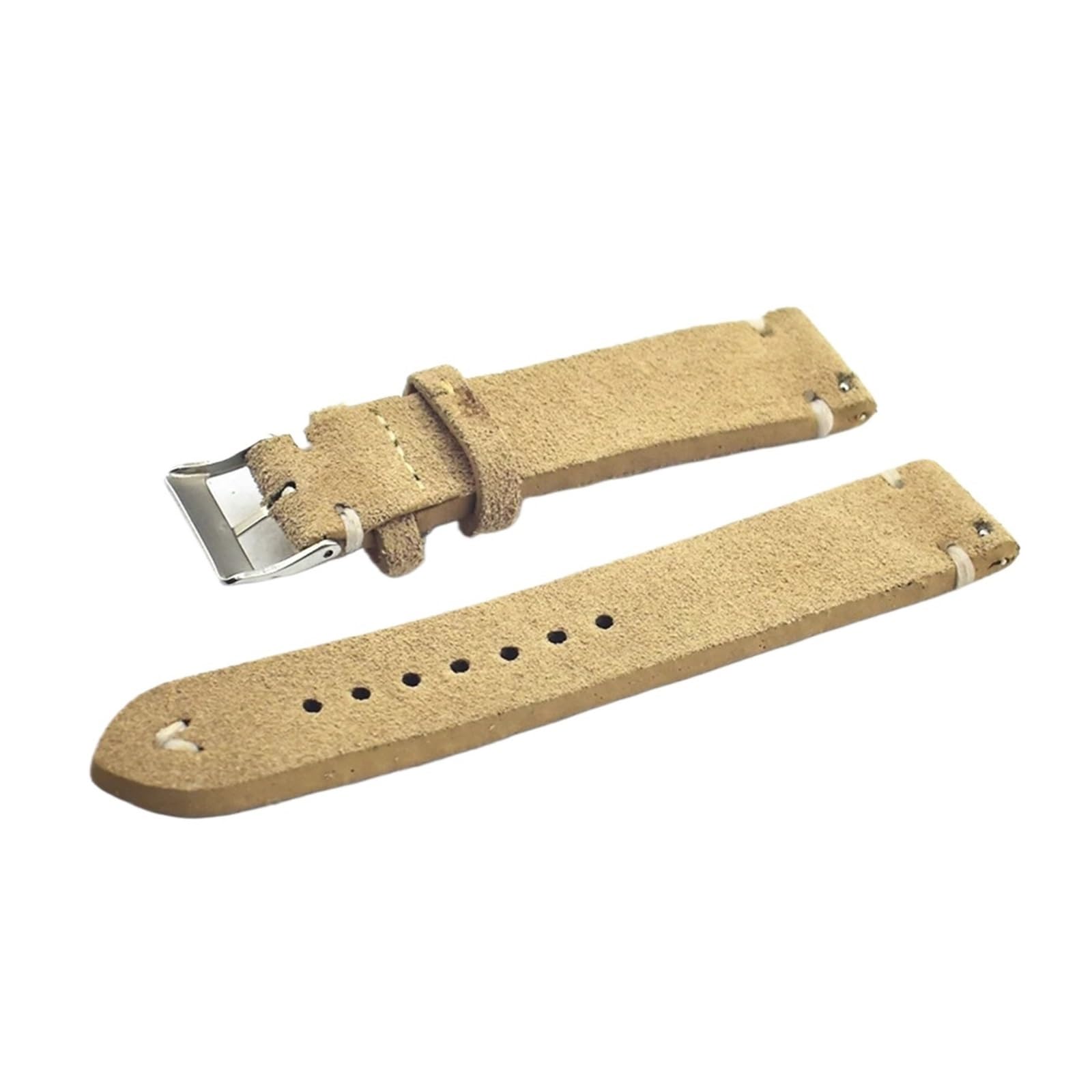 Ręcznie wykonany pasek do zegarka z prawdziwej skóry zamszowej akcesoria do zegarków khaki pasek retro 18 mm 20 mm 22 mm 24 mm pasek (khaki, czarna linia, 20 mm)