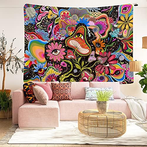 Simpkeely Aesthetic Tapestry Trippy Mushroom Tapestry Wall Hanging Floral Tapestry Colorful Hippie Tapestries for Bedroom -150cm x 200cm