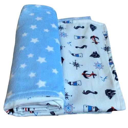 Miniatura 2 de Manta hecha en casa de franela y visón 100% algodón, para recién nacidobebéniño pequeño de 29 x 36 pulgadas, diseño azul marino suave