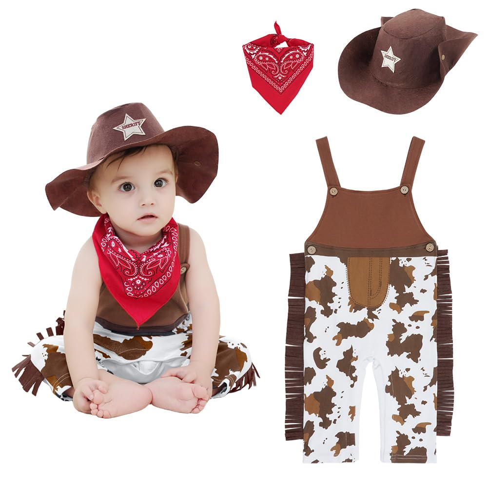 Vicloon Cowboy Costume Bambino, Vestito Costume Set da Cowboy, con Bandana Rossa e Cappello, Wild Western Cowboy Abiti Set, per Halloween Natale Carnevale Dress Up Festa
