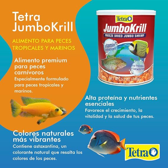 Tetra JumboKrill Freeze-Dried Jumbo Shrimp Treat for Fish, 3.5 oz | Diet Supplement for Freshwater & Saltwater Fish, Aids Digestion and Enhances Color, Feed 2-3 Times Per Week