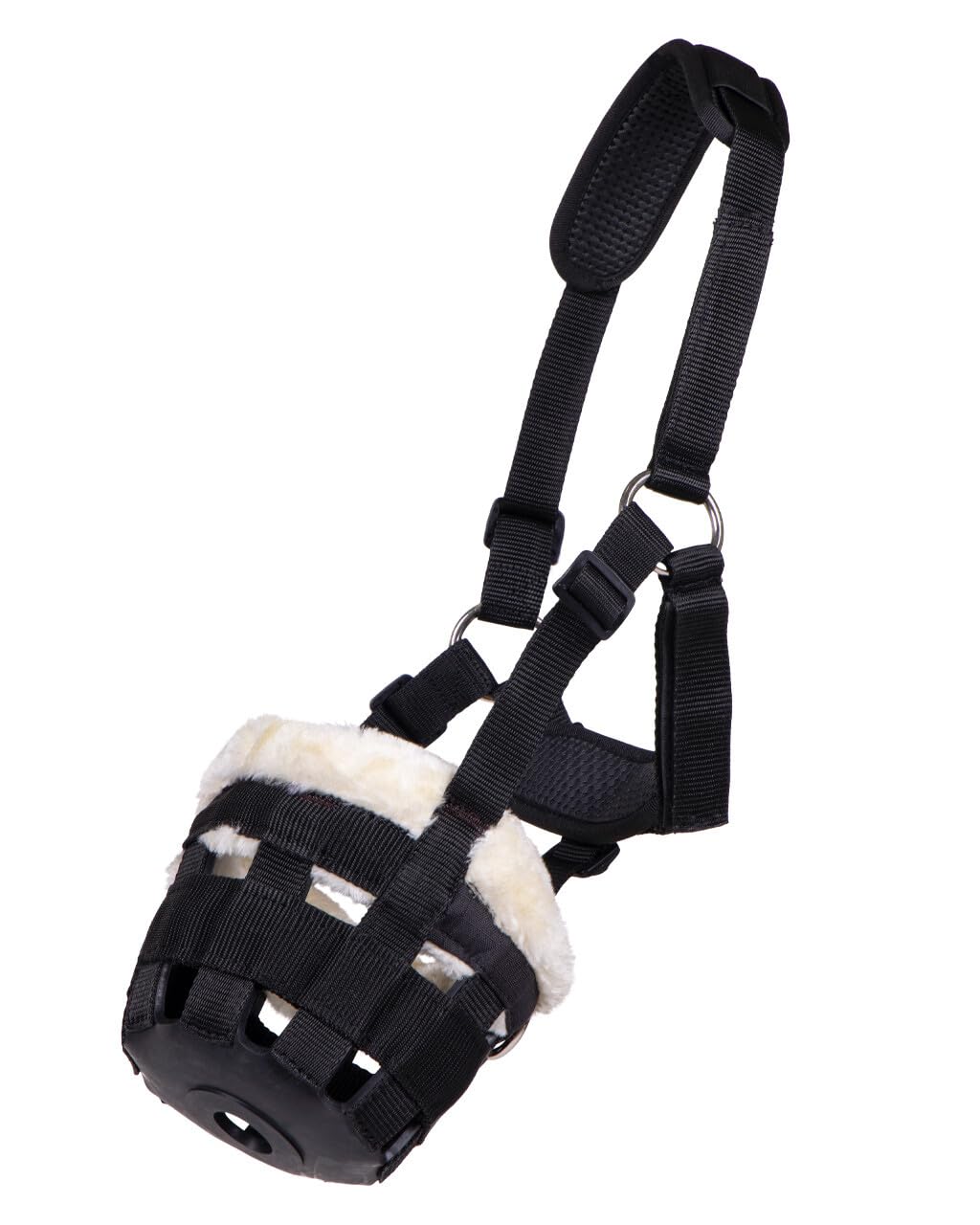 NETPROSHOP Fressbremse Beweidungsmaske mit Kunstfellbesatz Shetty Pony Cob Full, Groesse:Pony, Farbe:Schwarz