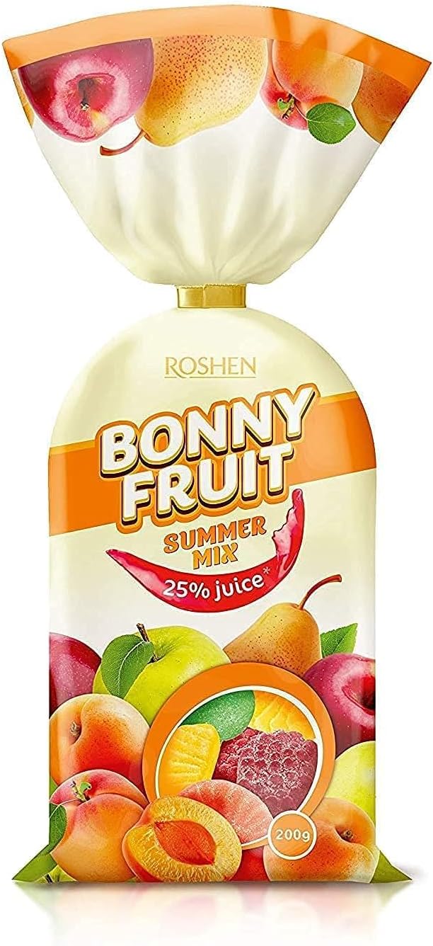 Bonny Fruit Summer Mix Gummy Candy, Made with 25% Fruit Juice, 200grams (Pack of 1)