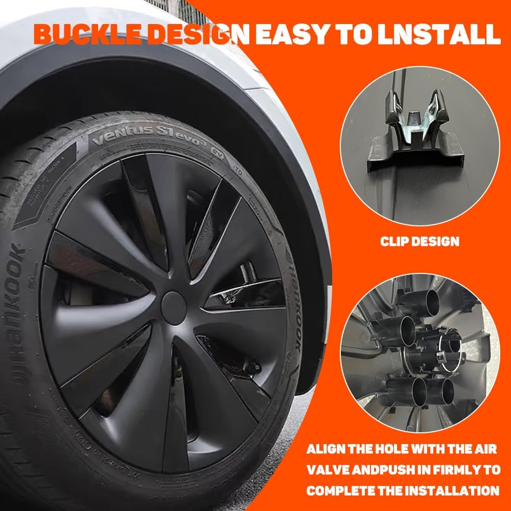 19 Inch Wheel Covers Compatible with Tesla Model Y 2021-2024, Matte Black PA+PPE Hubcaps Cyclone Turbine Style