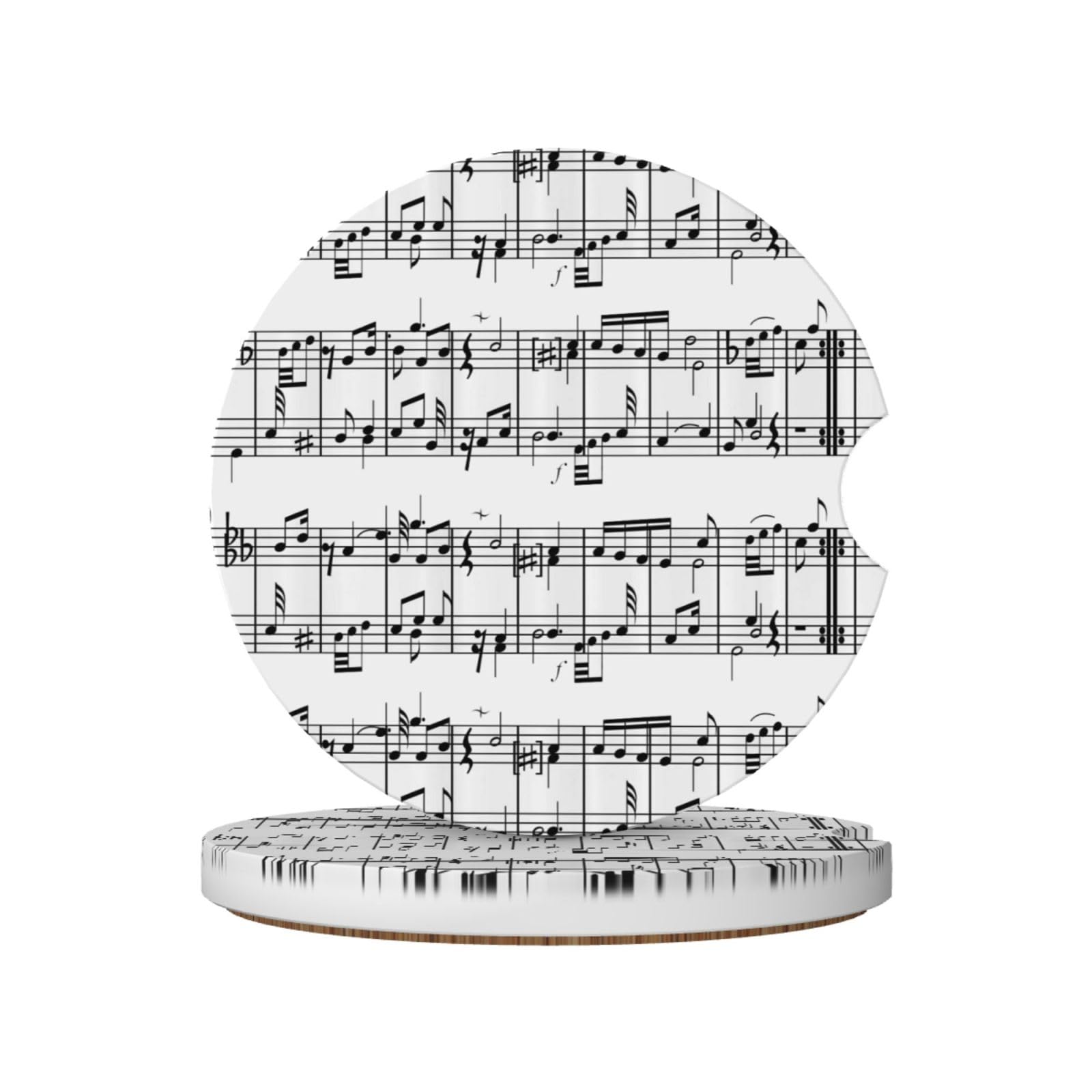 Musical Notes On The Clef, Car Cup Holder Coasters 2 Pack, Absorbent Ceramic Car Coasters with Non Slip Cork Base