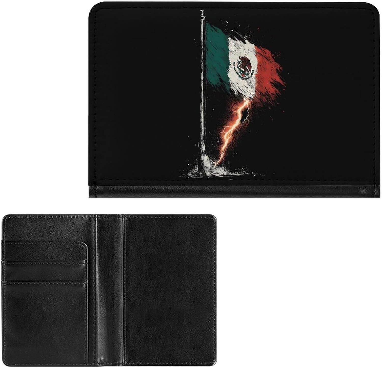 Mexican Flag in Thunder Funny Passport Holder Slim Travel Wallet Passports Cover Card Case with Slot