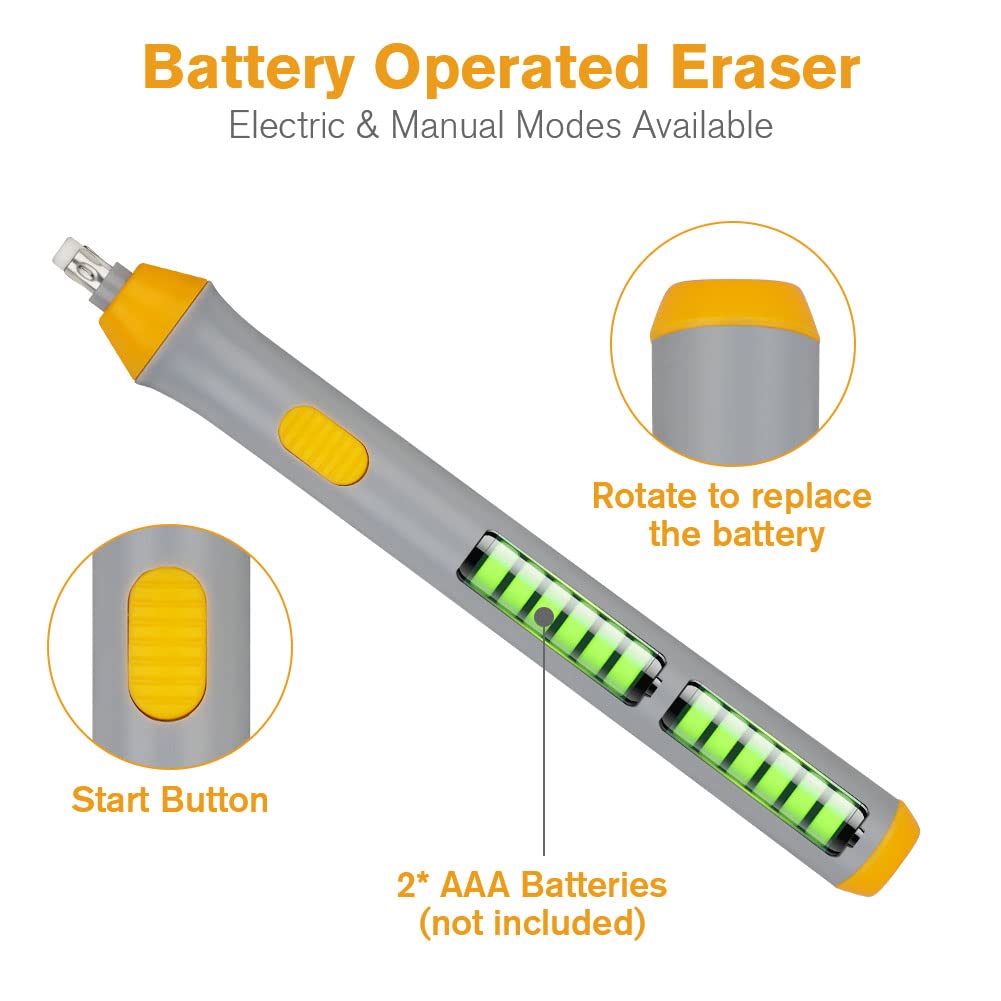 OFFCUP Electric Eraser, Portable Pencil Eraser, 22pcs Refills - Automatic Rubber for Sketching/Drafting/Drawing/Graphite Pencils - Grey - Image 4