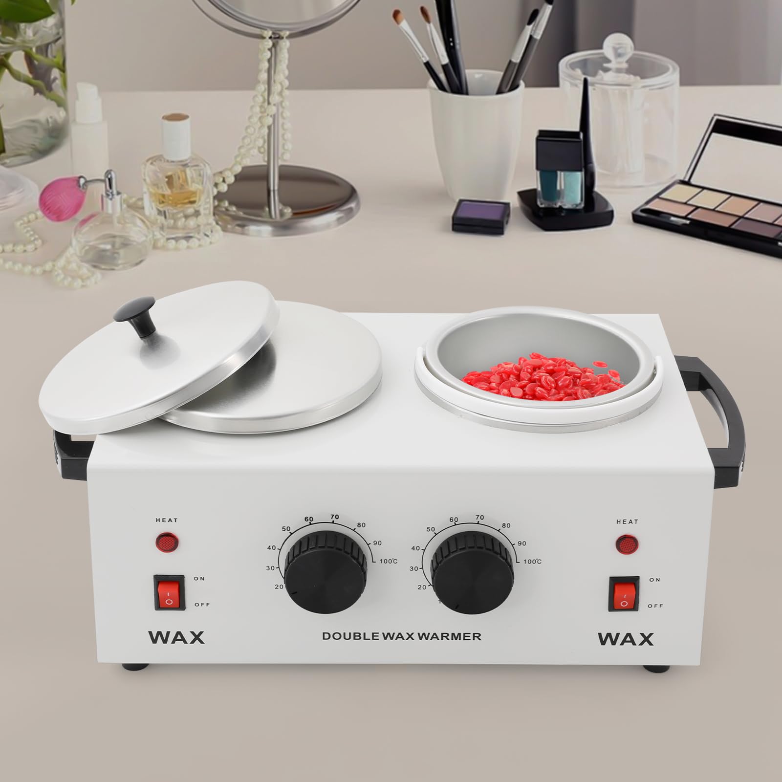 Doppio scalda cera, 200 W, cera calda, set per la depilazione, scalda cera elettrico, temperatura regolabile 0-100 °C, riscaldamento a cera