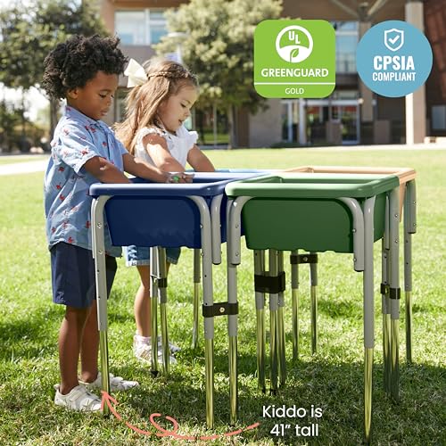 Image of ECR4Kids 4-Station Sand and Water Adjustable Play Table, Sensory Bins, Earthtone