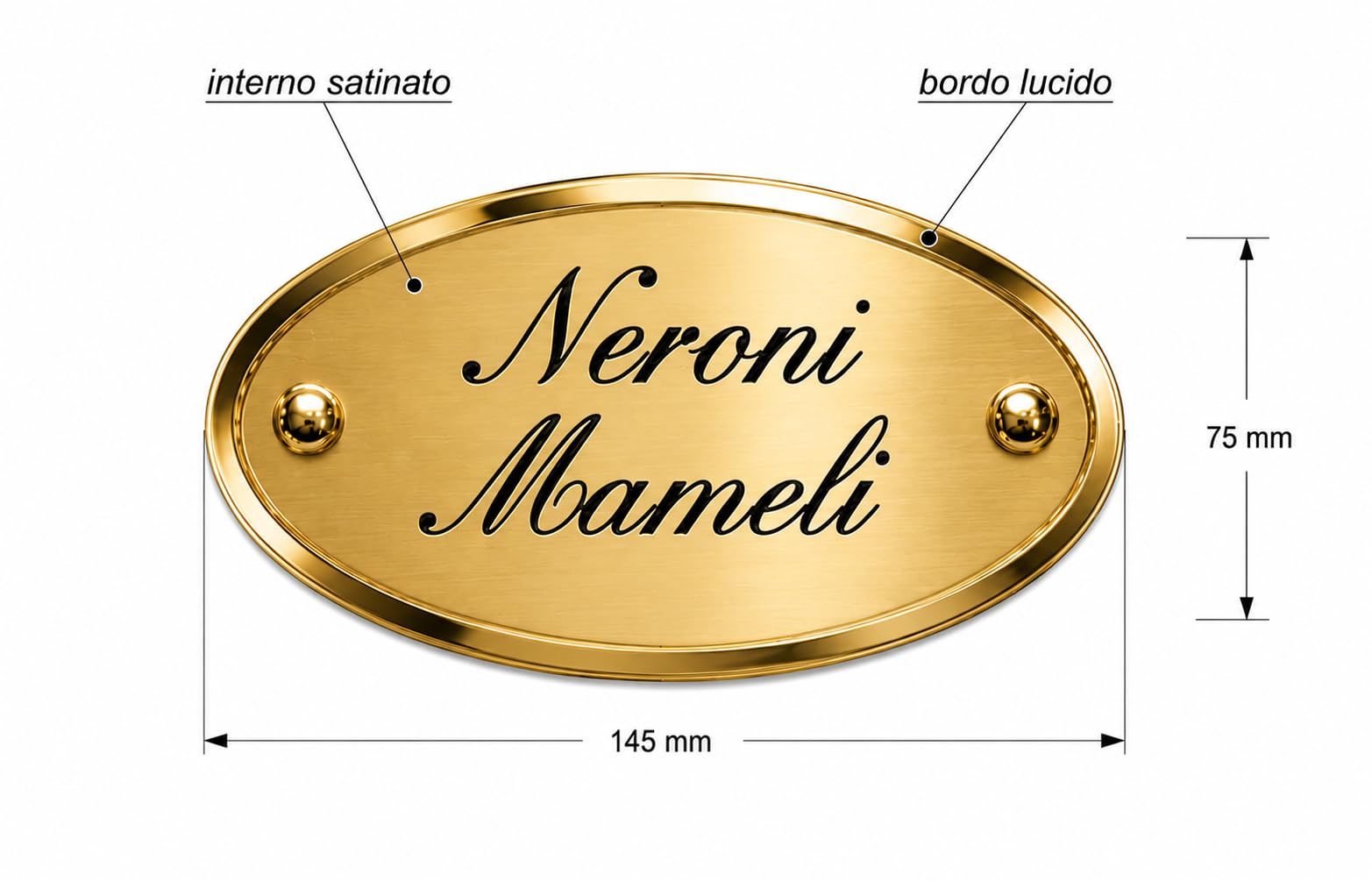 Targa Porta Ingresso Personalizzabile con Nomi, in Ottone Ovale Finitura Lucida/Satinata Incisa extra lusso per Esterno, Casa e Azienda - Made in Italy