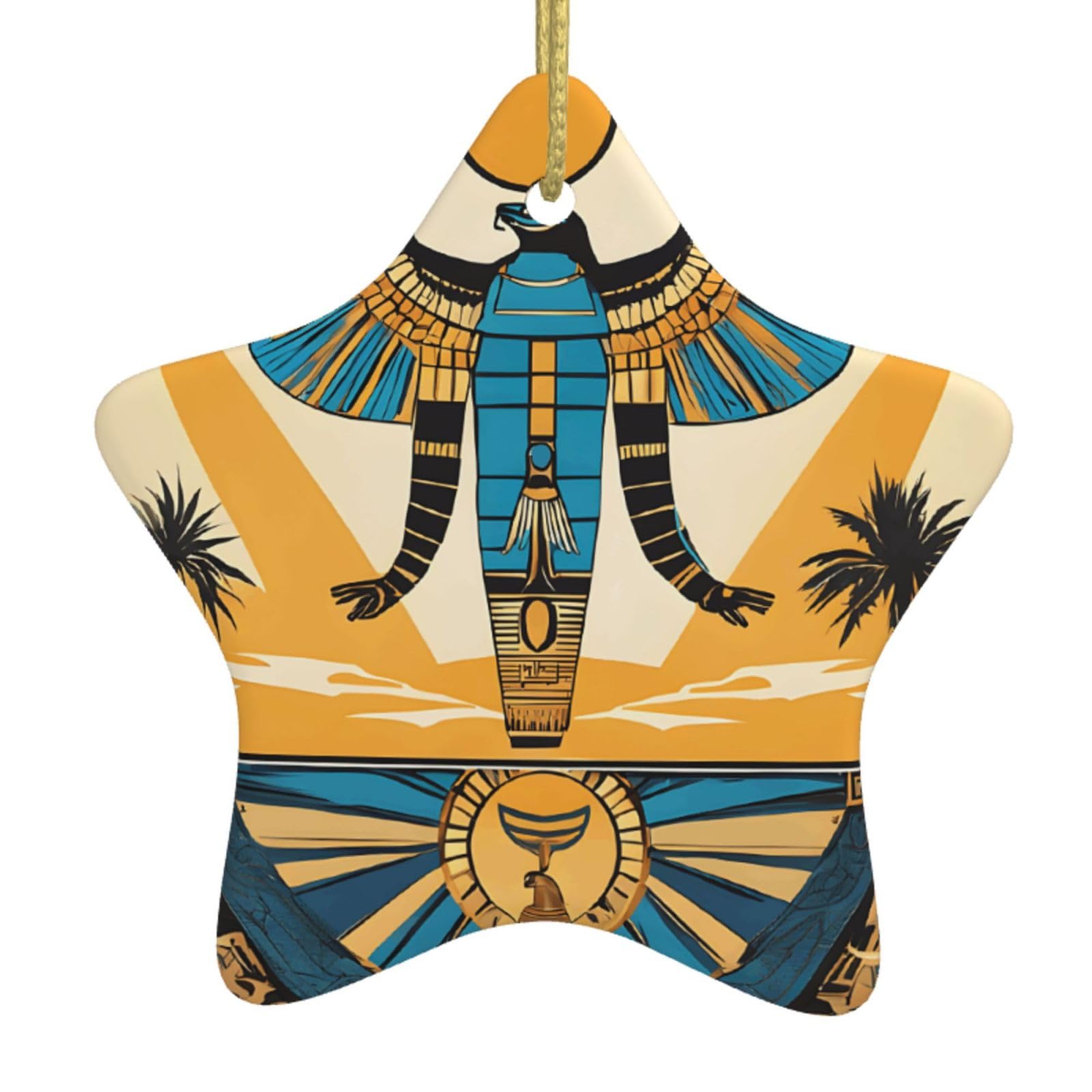 Egyptian Scarab -Print Christmas Ceramic Star Ornaments, Handmade Customizable Holiday Decor For Home & Retail Tree Hanging, Gifts Set Of 1.