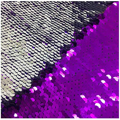 LQIAO Sequin Fabric Reversible Purple Silver Two Tone Flip Up Shimmer Fabrics Glitz Sequin Mermaid Sequin Fabric for Bridal Gown/Dress/Evening Costume Dress Pillow Cushion Cover