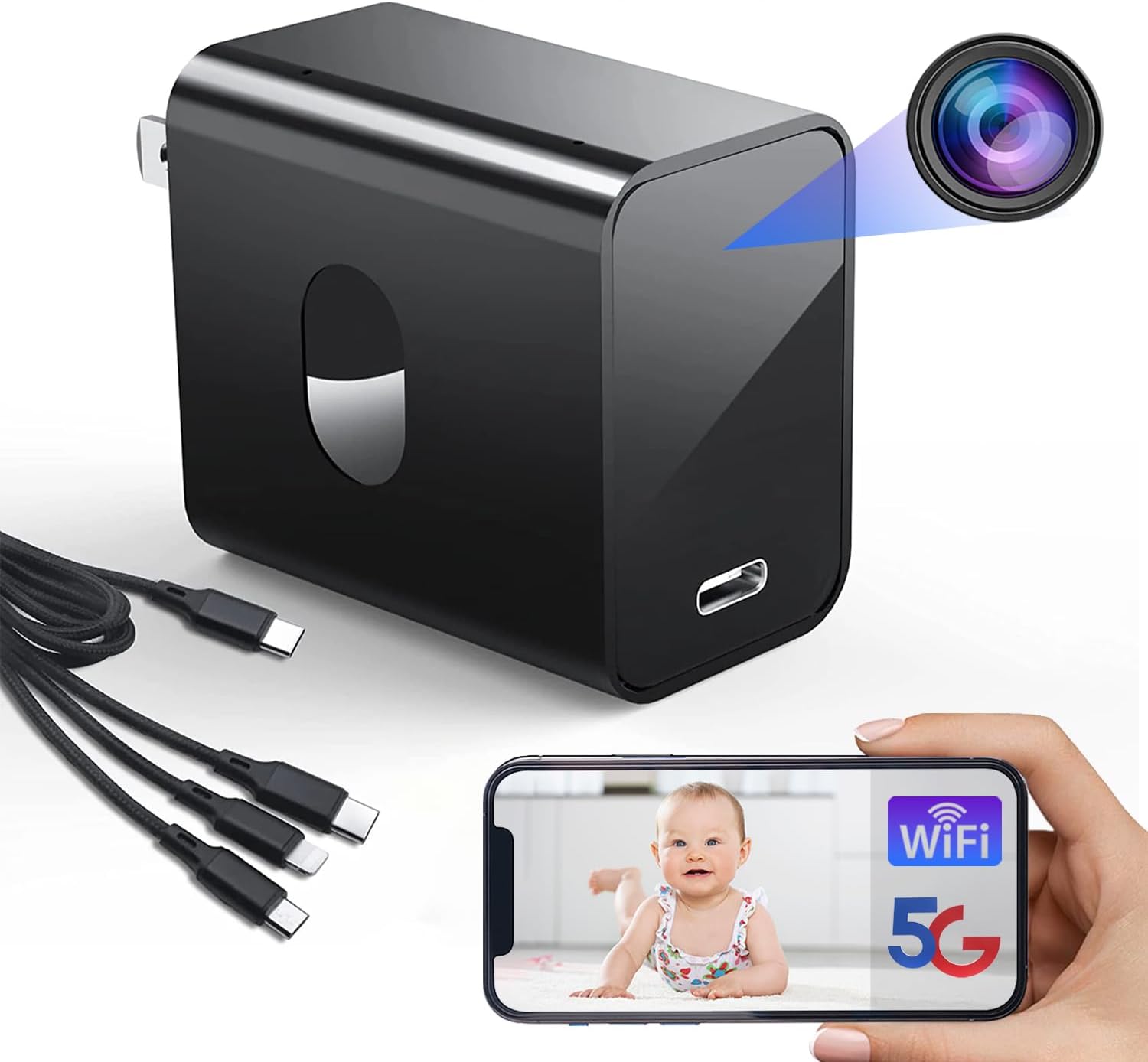 4K Nanny Digital camera Helps 2.4G&5G WiFi, Mini Hidden Digital camera Charger with Movement Detection, Evening Model, Nanny Cam Hidden Digital camera, Small Hidden Digital camera Wi-fi Safety Digital camera with Movement Detection