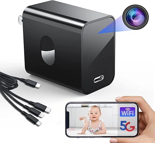 Miniatura 1 de Cámara de niñera 4K compatible con WiFi de 2.4G y 5G, mini cargador de cámara oculta con detección de movimiento, versión nocturna, cámara oculta