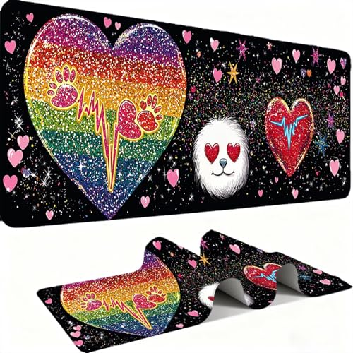 Tapis de souris XXL pour bureau à la maison et setup gaming Amour Coloré