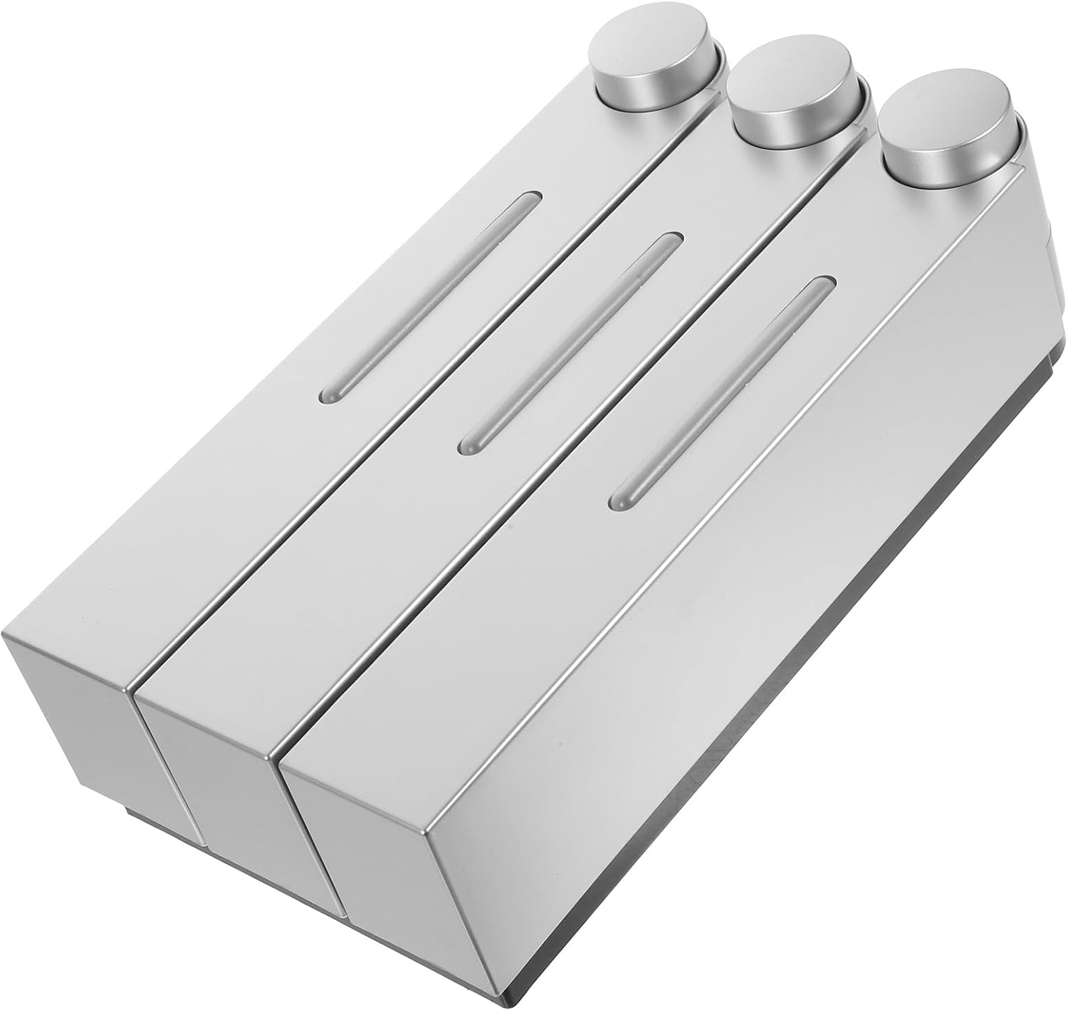 Wall-Mounted 3-Chamber Soap Dispenser Silver Shower Gel, Shampoo, Conditioner Bottles Manual Pump for Bathroom Body Wash and Lotion Holder