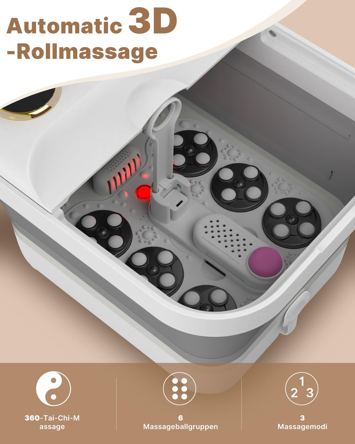 Fußbad Klappbar mit Massage und Heizfunktion, Fussbadewanne Massagegerät mit 24 Elektrisches Shiatsu Rollen, Blasen und Timer, Temperatur Halten, Pediküre Fußbad zur Entspannung müder Füße (weiß)
