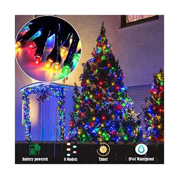 Meision Lichterkette Batterie Timer, LED Lichterkette mit Batterie Innen Außen, Lichterkette Batteriebetrieben 8 Modi, ideal für Weihnachten Halloween Party Hochzeit Deko, 5m/10m Warmweiß/Bunt – Bild 7