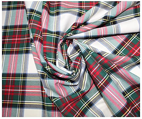 Russo Tessuti Tessuto Abbigliamento Panno Scozzese Tartan Bianco Panna Rosso