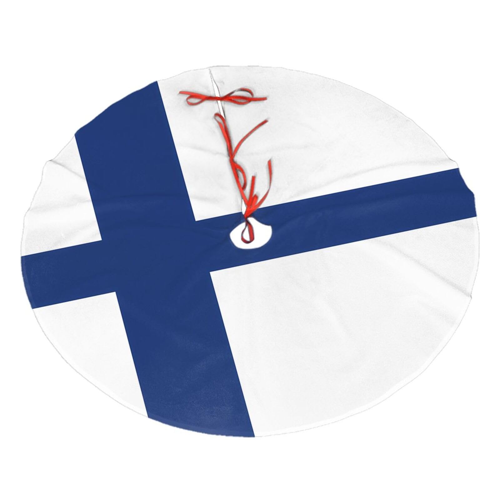 Finnish Flag Printed Christmas Tree Skirt Christmas Plush Tree Skirt 36 inches (about91 cm) ChristmasIndoor and Outdoor