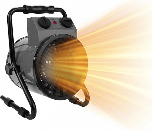 NORTHSKY Calentador de espacio para uso en interiores, calentador eléctrico de garaje de 1500 W con ángulo ajustable de 90, termostato,