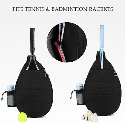 Miniatura 4 de Rejolly Bolsa de raqueta de tenis para mujeres y hombres, acolchada resistente al agua, bolsa cruzada de un hombro para 2 raquetas de tenis, palas