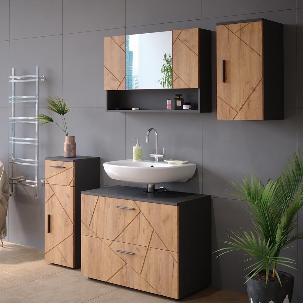 Vicco Armario de baño Irma, Oro Power Roble/Antracita, 30 x 59 cm, Apto para Montaje en Pared y combinable con Otros Muebles Irma
