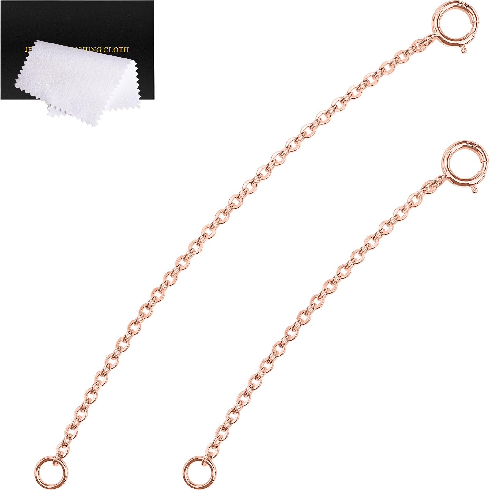Rose Gold Necklace Extender Rose Gold, 925 Sterling Silver Necklace Extender Chain Bracelet Anklet Jewelry Extension for Necklaces, 2 Piece Set (2, 3 Inches)