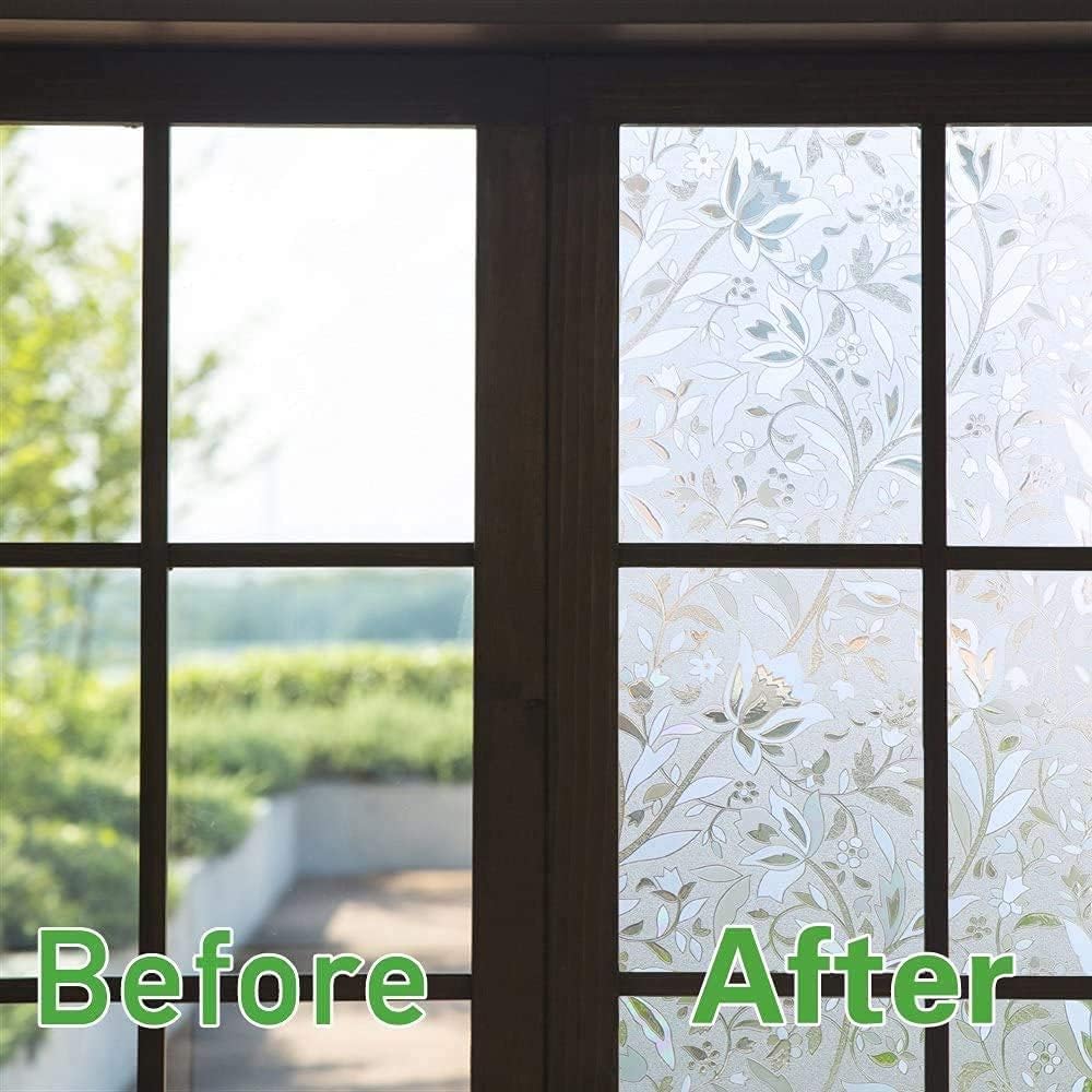 Niviy Door Window Covering Excellent Quality 3D Static Cling Window Film Non-Adhesive Window Covers Decorative Flower Privacy Film for Window 29.5"x 78.7"