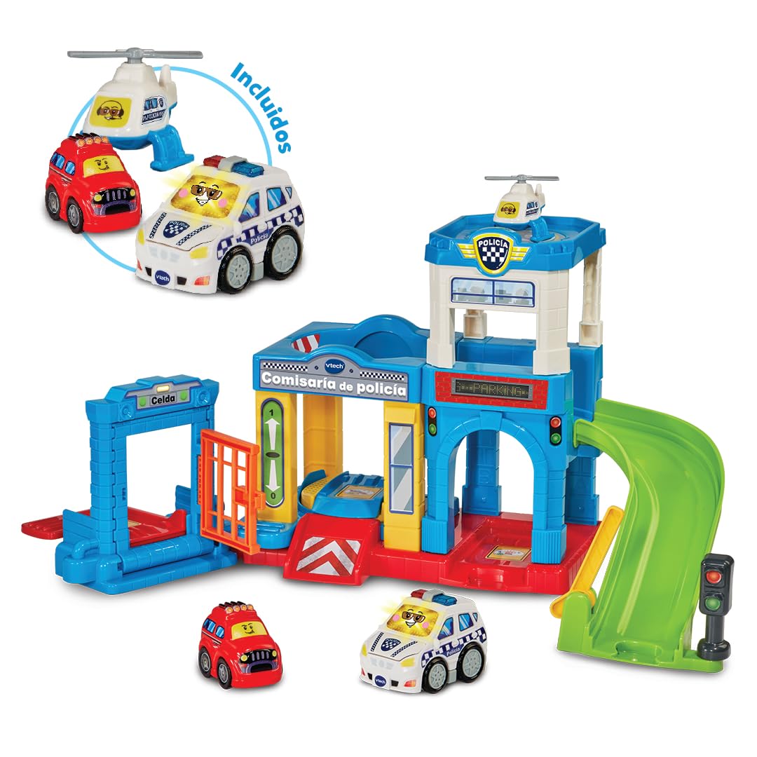 VTech - Comisaría de policía TutTut Bólidos, Pistas y Coches de Juguete para niños +1 año, Circuitos para Combinar, Incluye Coche, Versión ESP