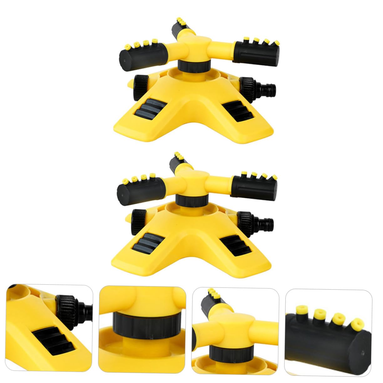 Arroseur Rotatif de Jardin 360 Degrés en Plastique Jaune, Facile à Utiliser, Lot de 2 Pièces pour Arrosage Pelouse et Système D'irrigation Jardin