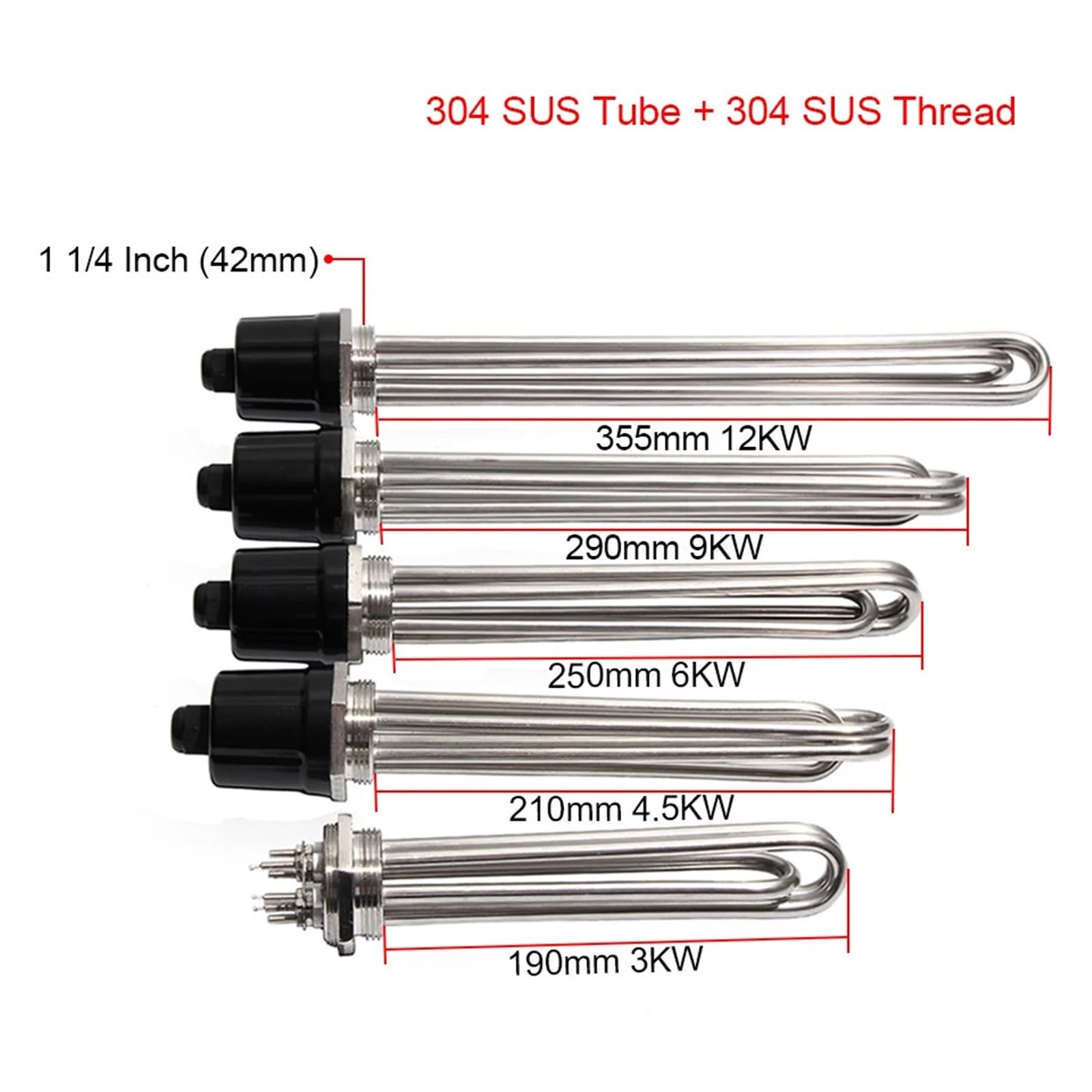 1 1/4 "BSP/DN32 Gwint 304SUS Zanurzeniowy podgrzewacz wody Element grzewczy Rura elektryczna(380V,3KW 190mm 304SUS)