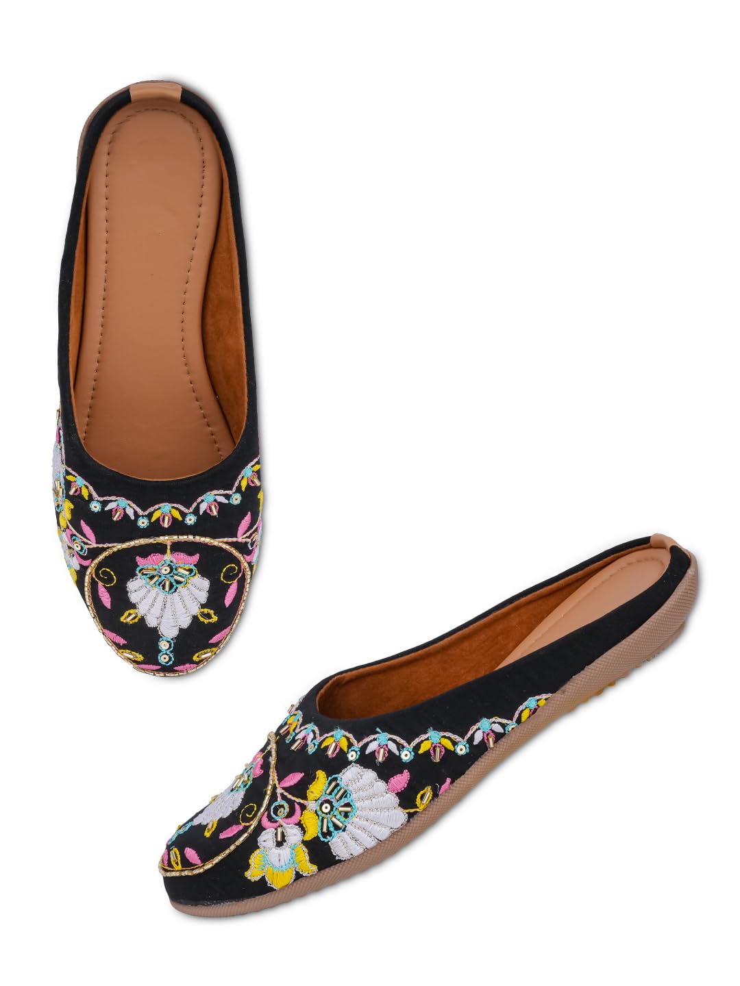 Designer Black Embroidered Mojari Mules for Women-image-49