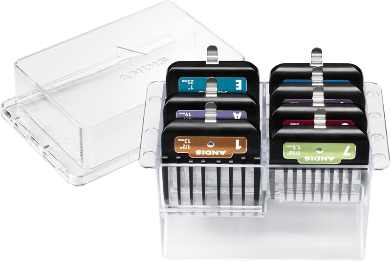 562014 Premium Clip Animal Comb Set – Built with Plastic, Includes 7 Color Coded Combs of Different Sizes, Metal Clip to Attach Comb - Fits Ultra Edge & Ceramic Edge Blades, Multicolor