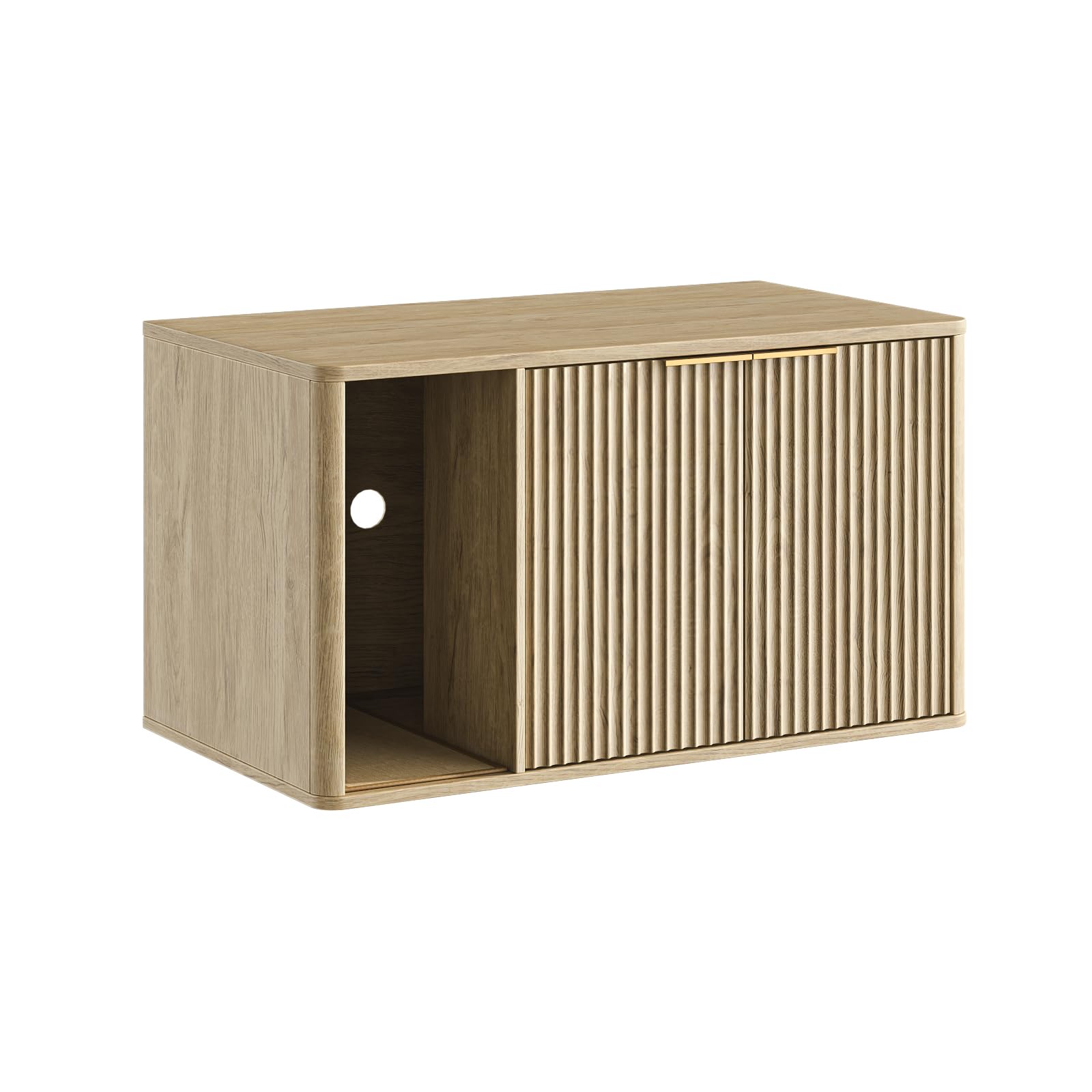 90 cm breiter Katzentoilettenschrank, versteckt und multifunktional als Katzenklo & Beistelltisch, moderner Boho-Stil in Naturholzoptik, ideal für Wohnzimmer, Diele und Schlafzimmer, natürlich