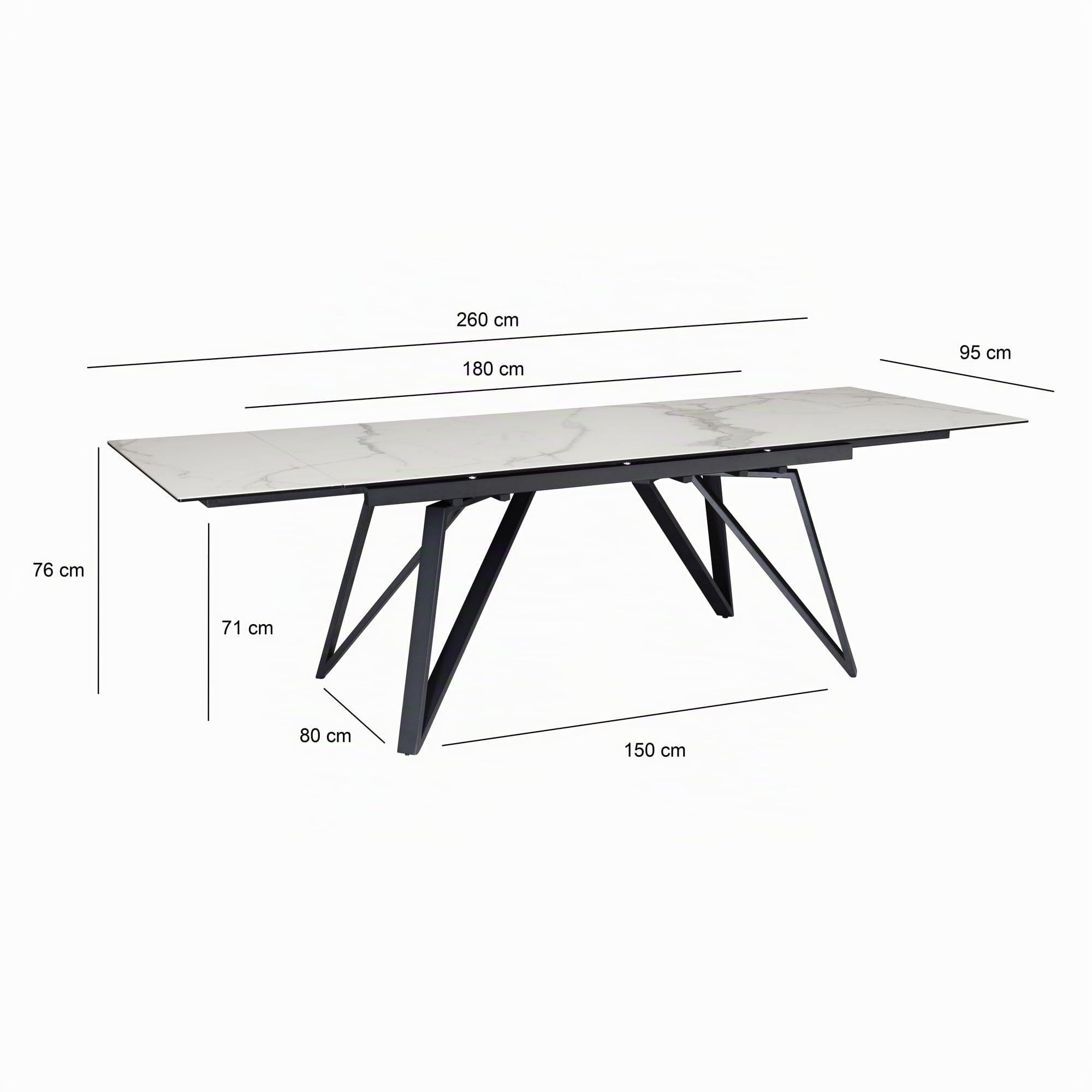 FineBuy Esstisch Ausziehbar 180-260 cm Glas-Keramik Weiß, Geometrisch | Esszimmertisch mit kratzfester und hitzebeständiger Platte, ausziehbare Tafel für bis zu 10 Personen, pflegeleicht