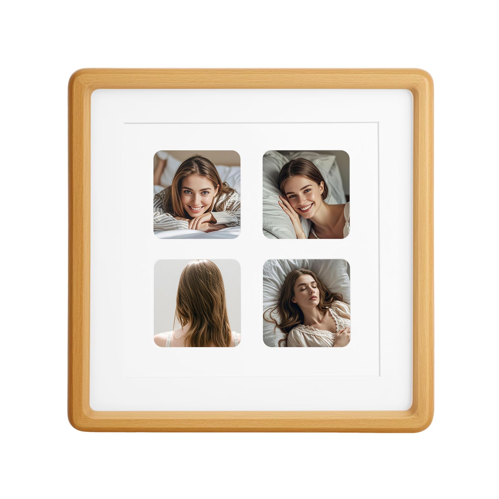 MIBYIBER 8x8 Collage Picture Frame Natural Teak Solid Wood, 2x2 Collage Photo Frame Displays 4 Photos or 8x8 (Without Mat), Wooden Frame for Tabletop